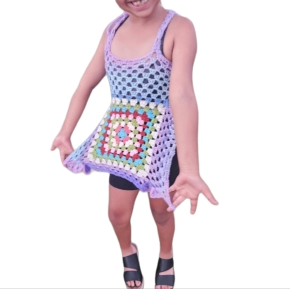 Hand Crafted crop top crochet halter granny square purple festival Rave small - Picture 7 of 17